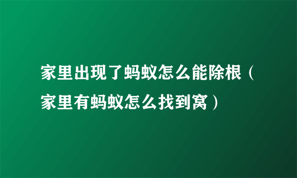 家里出现了蚂蚁怎么能除根（家里有蚂蚁怎么找到窝）