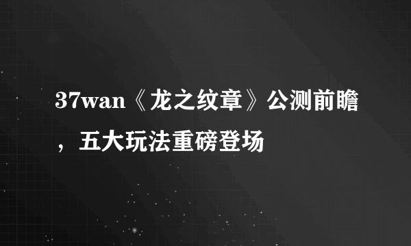 37wan《龙之纹章》公测前瞻，五大玩法重磅登场