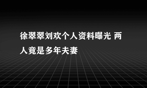 徐翠翠刘欢个人资料曝光 两人竟是多年夫妻