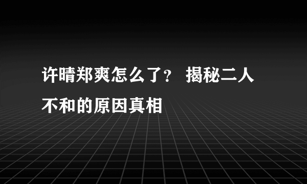 许晴郑爽怎么了？ 揭秘二人不和的原因真相