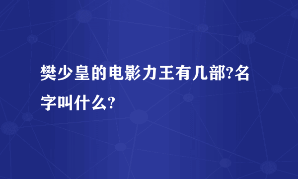 樊少皇的电影力王有几部?名字叫什么?