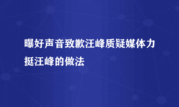 曝好声音致歉汪峰质疑媒体力挺汪峰的做法