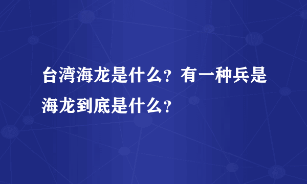 台湾海龙是什么？有一种兵是海龙到底是什么？