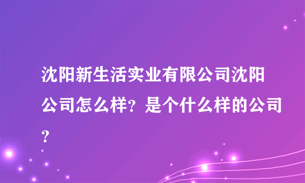 沈阳新生活实业有限公司沈阳公司怎么样？是个什么样的公司？