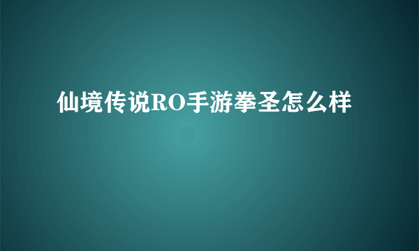 仙境传说RO手游拳圣怎么样