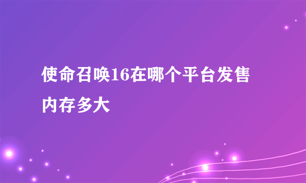 使命召唤16在哪个平台发售 内存多大