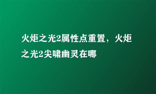 火炬之光2属性点重置，火炬之光2尖啸幽灵在哪