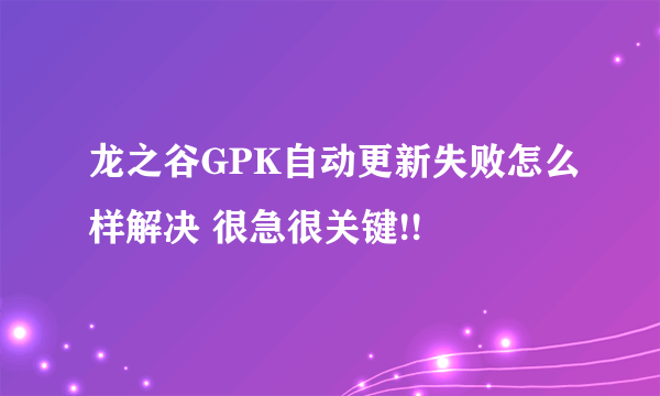 龙之谷GPK自动更新失败怎么样解决 很急很关键!!