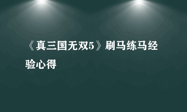 《真三国无双5》刷马练马经验心得