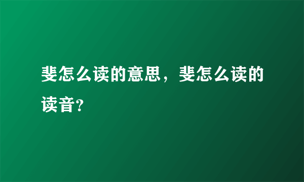 斐怎么读的意思，斐怎么读的读音？