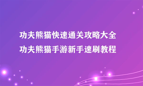 功夫熊猫快速通关攻略大全 功夫熊猫手游新手速刷教程