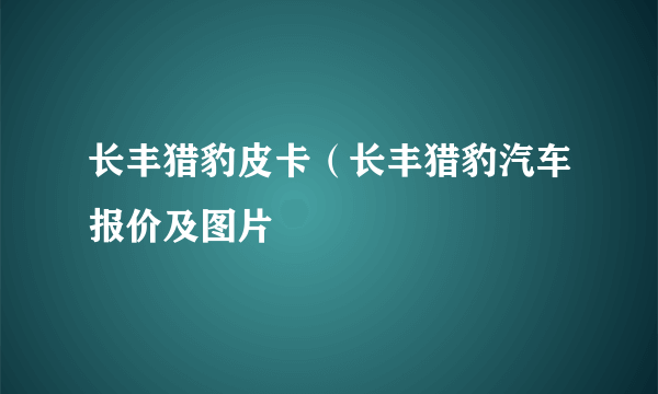 长丰猎豹皮卡（长丰猎豹汽车报价及图片