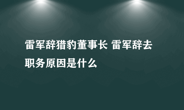 雷军辞猎豹董事长 雷军辞去职务原因是什么