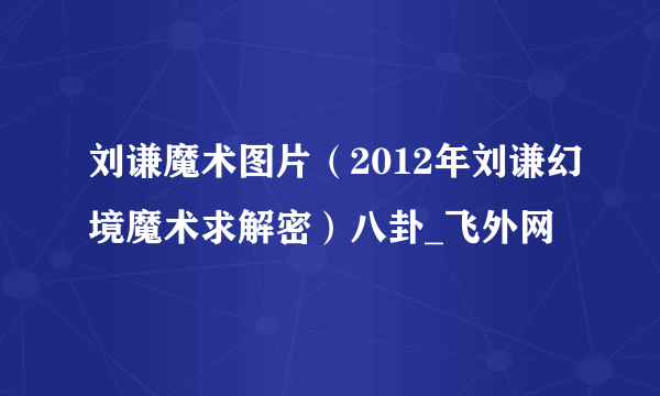 刘谦魔术图片（2012年刘谦幻境魔术求解密）八卦_飞外网