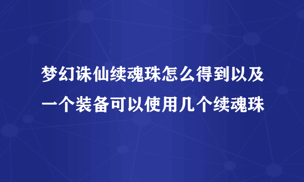 梦幻诛仙续魂珠怎么得到以及一个装备可以使用几个续魂珠