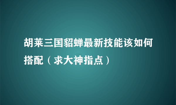 胡莱三国貂蝉最新技能该如何搭配（求大神指点）