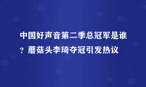 中国好声音第二季总冠军是谁？蘑菇头李琦夺冠引发热议