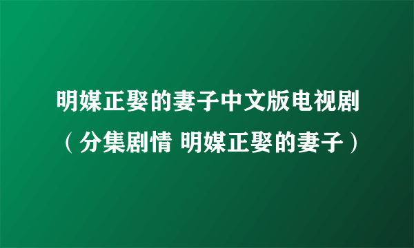 明媒正娶的妻子中文版电视剧（分集剧情 明媒正娶的妻子）