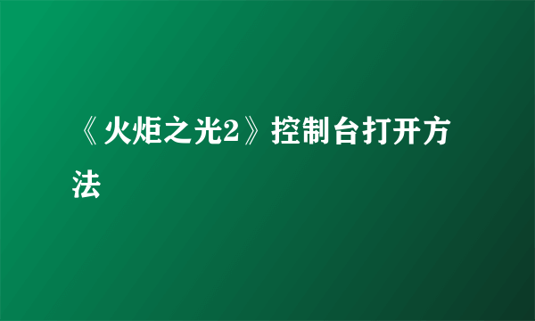 《火炬之光2》控制台打开方法