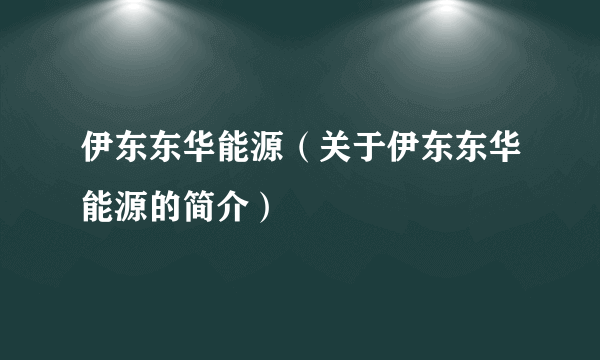 伊东东华能源（关于伊东东华能源的简介）