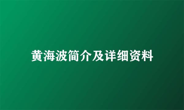 黄海波简介及详细资料