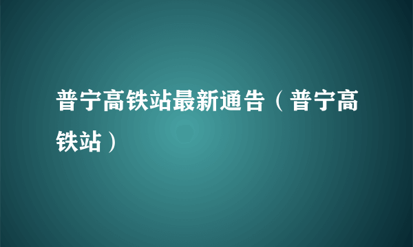 普宁高铁站最新通告（普宁高铁站）