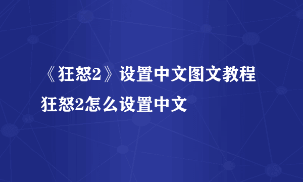 《狂怒2》设置中文图文教程 狂怒2怎么设置中文