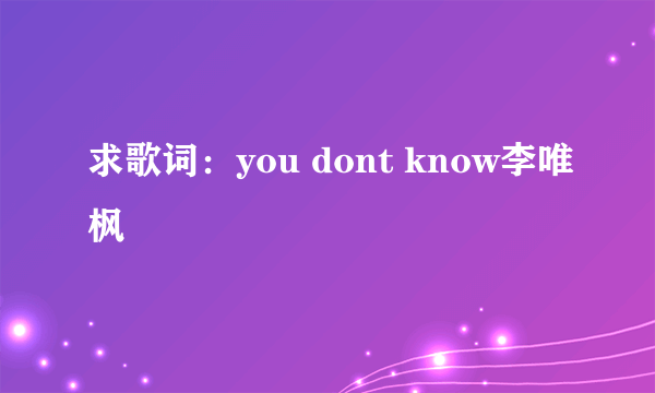 求歌词：you dont know李唯枫