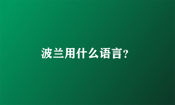 波兰用什么语言？