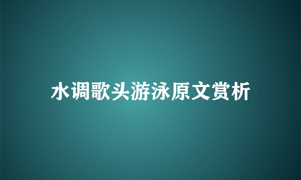 水调歌头游泳原文赏析