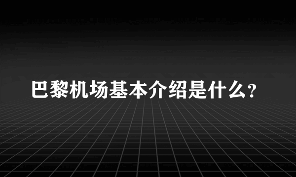 巴黎机场基本介绍是什么？