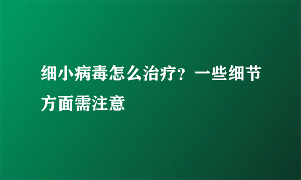 细小病毒怎么治疗？一些细节方面需注意