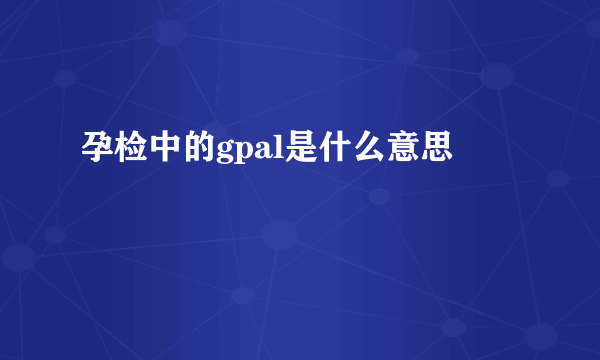 孕检中的gpal是什么意思