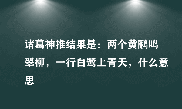 诸葛神推结果是：两个黄鹂鸣翠柳，一行白鹭上青天，什么意思