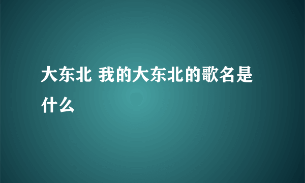 大东北 我的大东北的歌名是什么