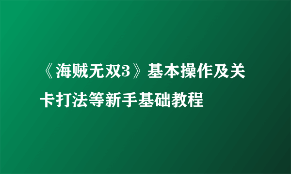 《海贼无双3》基本操作及关卡打法等新手基础教程