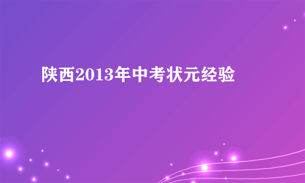 陕西2013年中考状元经验