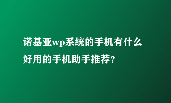 诺基亚wp系统的手机有什么好用的手机助手推荐？