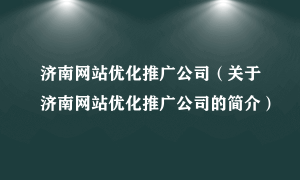 济南网站优化推广公司（关于济南网站优化推广公司的简介）