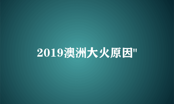 2019澳洲大火原因