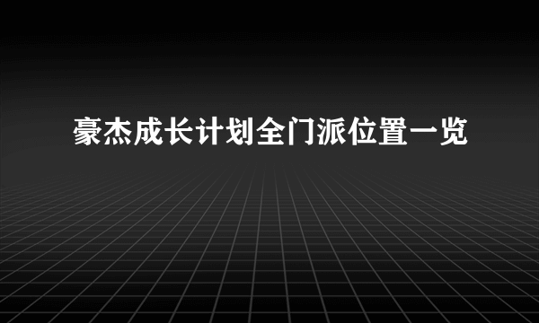 豪杰成长计划全门派位置一览