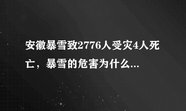 安徽暴雪致2776人受灾4人死亡，暴雪的危害为什么这么大？