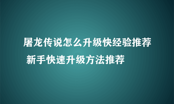 屠龙传说怎么升级快经验推荐 新手快速升级方法推荐