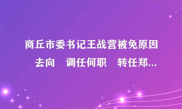 商丘市委书记王战营被免原因 去向 调任何职 转任郑州市委副书记 王战营简历2018.02.02